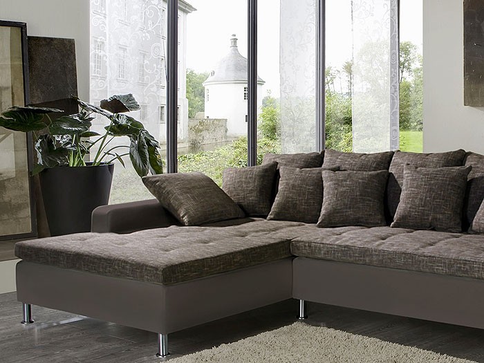 Eckcouch madeleine, 326x213cm, webst. braun beige kunstl ...